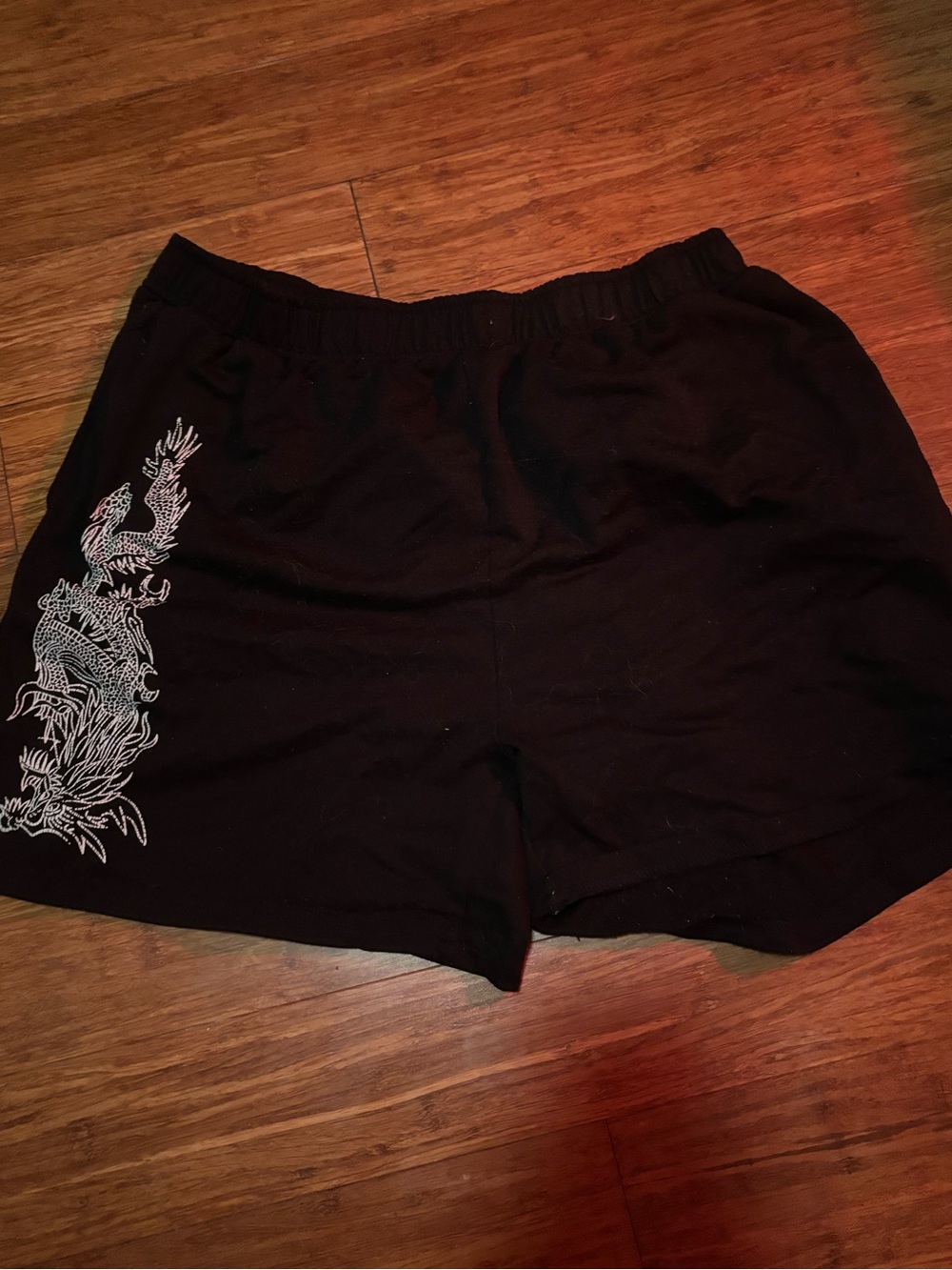 Black Men's Casual Shorts with White Dragon Embroidery